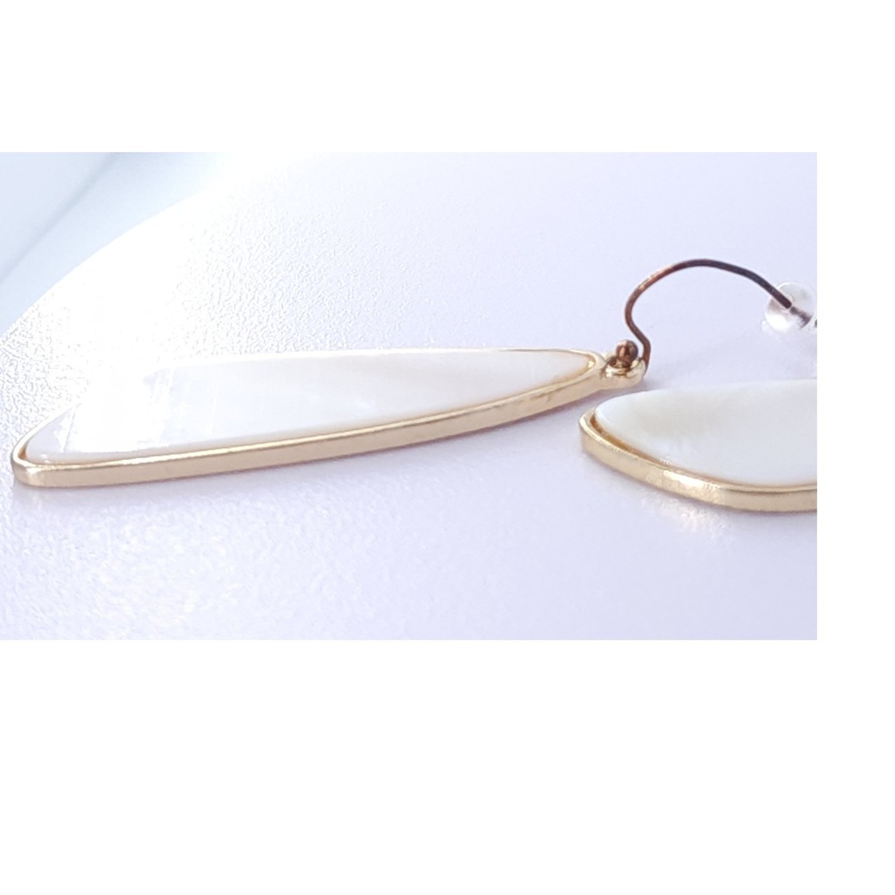 Mother of Pearl Inlay Drop Earrings White Gold Wing Minimal Boho Coastal‎ Luxury - Picture 10 of 11